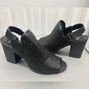 Black block heel sandals